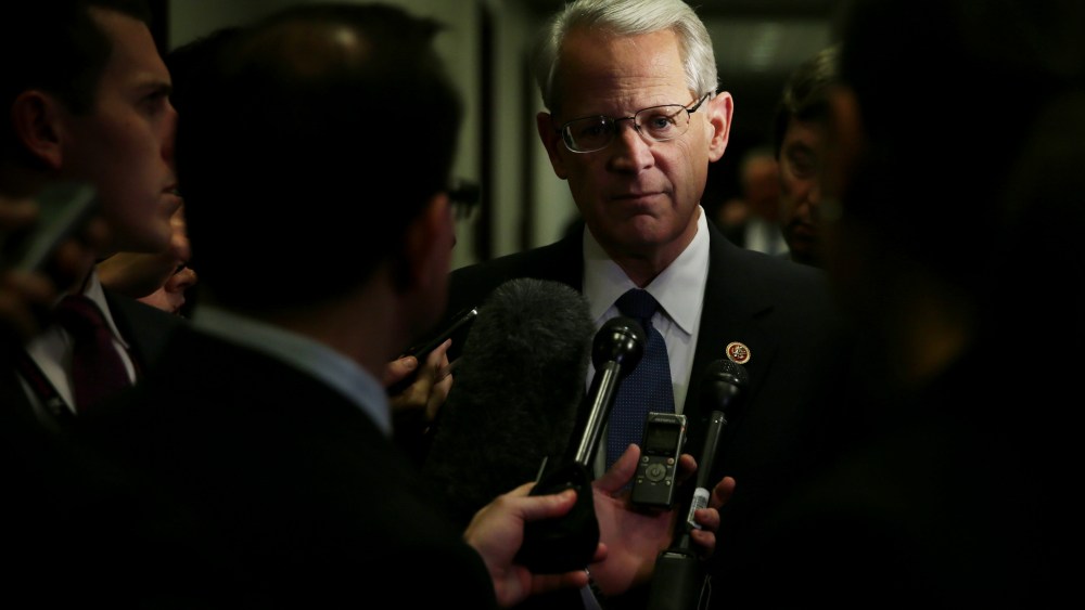 US Rep. Steve Israel talks to members of the media as she arrives at a House Democratic Caucus meeting Dec. 11, 2014 on Capitol Hill in Washington, DC. (Photo by Alex Wong/Getty)