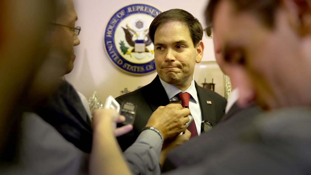 Sen. Marco Rubio (R-FL) speaks to the media on Dec. 18, 2014 in Miami, Fla.