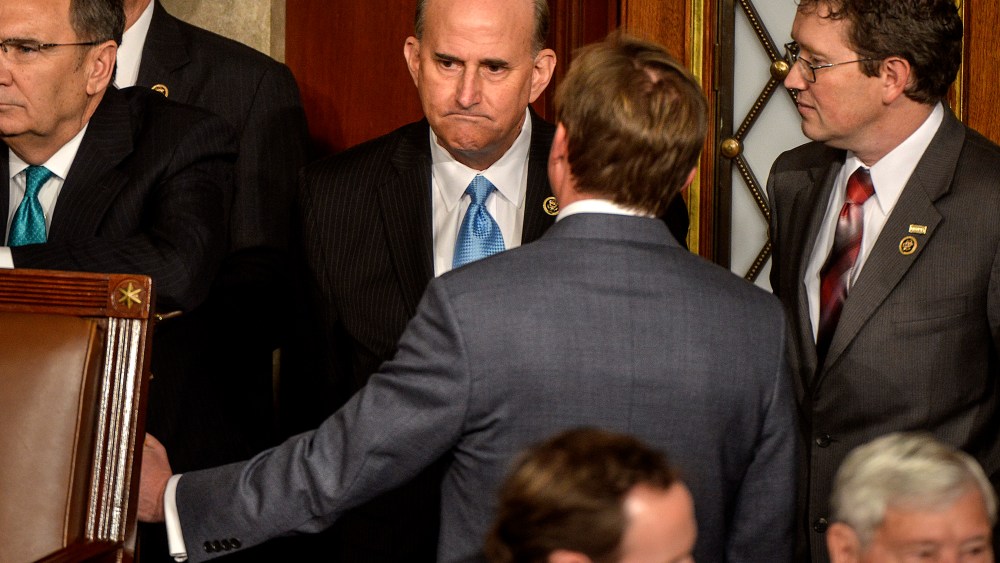 Rep. Louis Gohmert(R-TX), makes a face while listening to votes for House Speaker, which he was a candidate for, on opening day of the 114th Congress, on Jan. 06, 2015 in Washington, DC.