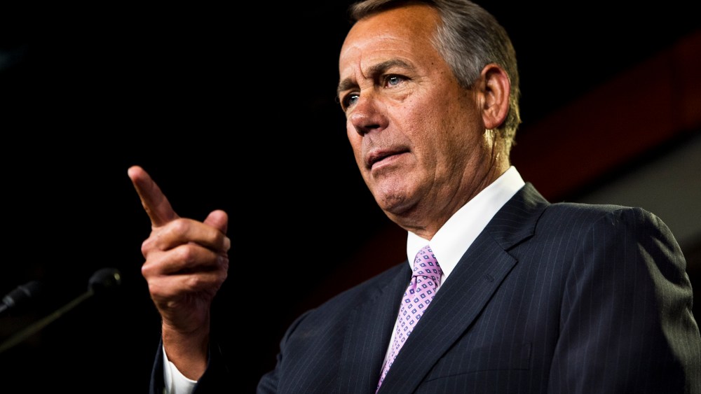 Speaker of the House John Boehner, R-Ohio, holds his weekly press conference in the Capitol on Jan. 8, 2015 in Washington, D.C. (Photo By Bill Clark/CQ Roll Call/Getty)