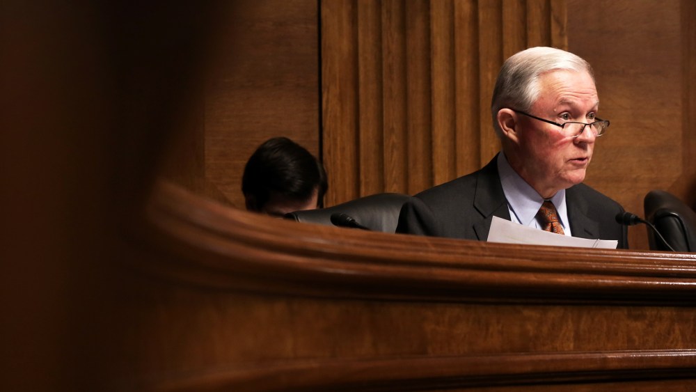 U.S. Sen. Jeff Sessions (R-AL) speaks during a confirmation hearing before the Senate Judiciary Committee, Jan. 8, 2014.