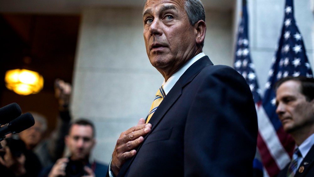 Speaker of the House John Boehner (R-OH) speaks to reporters after the House GOP Conference meeting on Capitol Hill on Jan. 8, 2014.