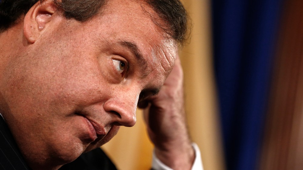 New Jersey Gov. Chris Christie speaks about his knowledge of a traffic study that snarled traffic at the George Washington Bridge during a news conference on January 9, 2014 at the Statehouse in Trenton, N.J