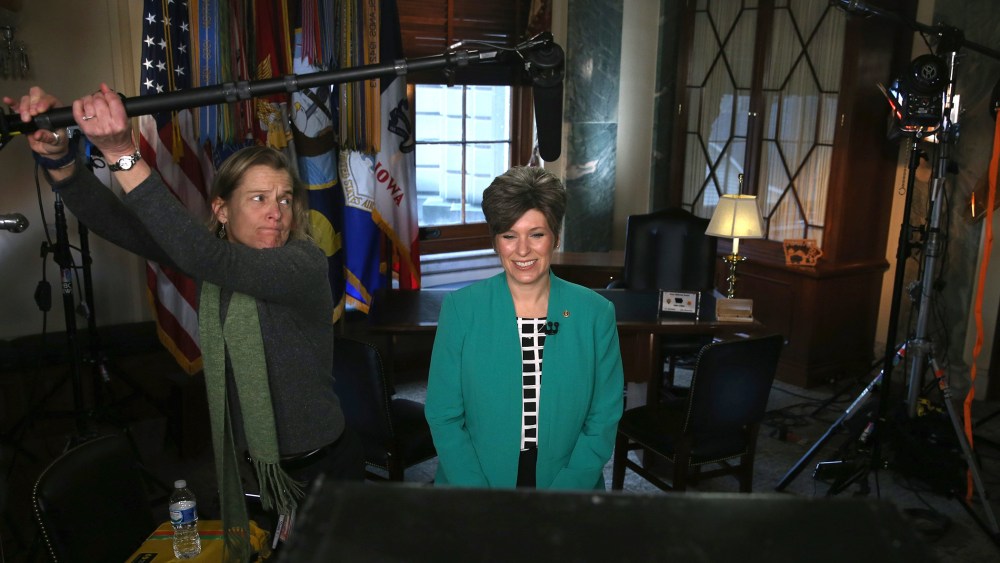 Sen. Joni Ernst (R-IA) practices the Republican response she will give after U.S. President Obama's State of the Union address, on Capitol Hill Jan. 20, 2015 in Washington, DC. (Photo by Mark Wilson/Getty)