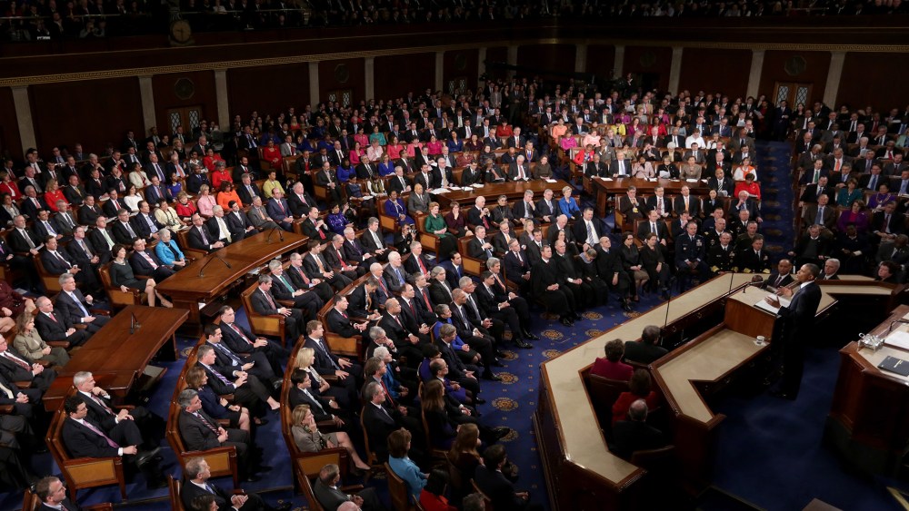 President Barack Obama delivers his State of the Union speech before members of Congress in the House chamber of the U.S. Capitol Jan. 20, 2015 in Washington, DC. (Photo by Alex Wong/Getty)