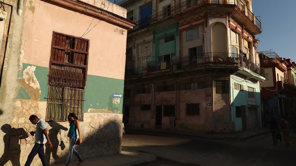 Young people walk through the Habana Central neighborhood on Jan. 21, 2015 in Havana, Cuba.