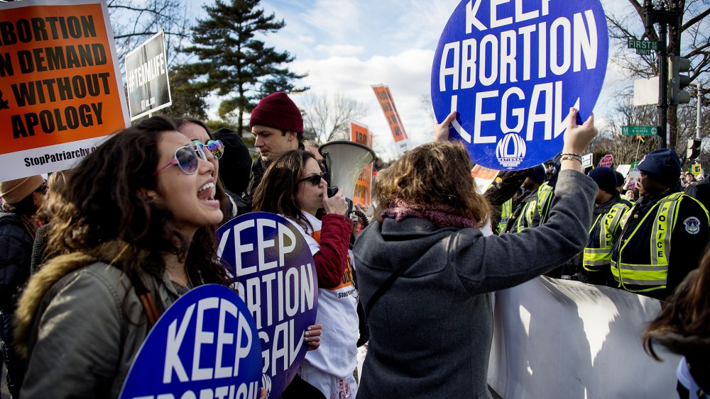 Pro-choice activists at the March For Life, in front of the US Supreme Court in Washington, DC, on Jan. 22, 2015.