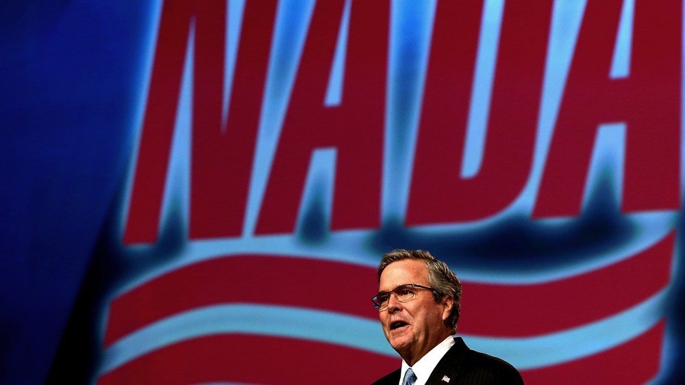 Former Florida governor Jeb Bush speaks during the 2015 National Auto Dealers Association (NADA) conference on Jan. 23, 2015 in San Francisco, California. (Photo by Justin Sullivan/Getty)