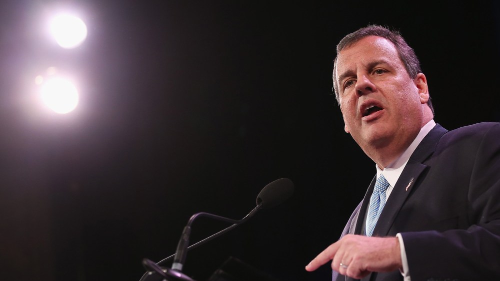 New Jersey Governor Chris Christie speaks to guests at the Iowa Freedom Summit on Jan. 24, 2015 in Des Moines, Iowa. (Photo by Scott Olson/Getty)