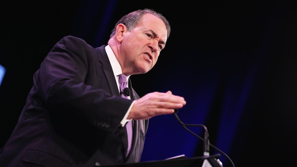 Former Governor of Arkansas Mike Huckabee speaks to guests at the Iowa Freedom Summit on Jan. 24, 2015 in Des Moines, Iowa. (Photo by Scott Olson/Getty)