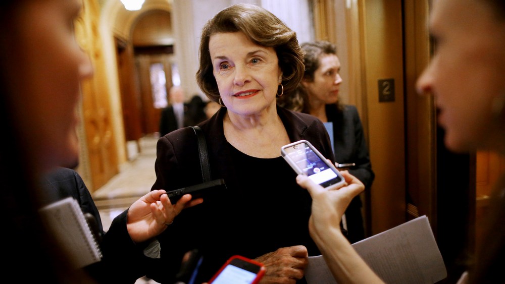 Senator Dianne Feinstein (D-CA) talks to reporters at the U.S. Capitol Jan. 13, 2014 in Washington, DC.