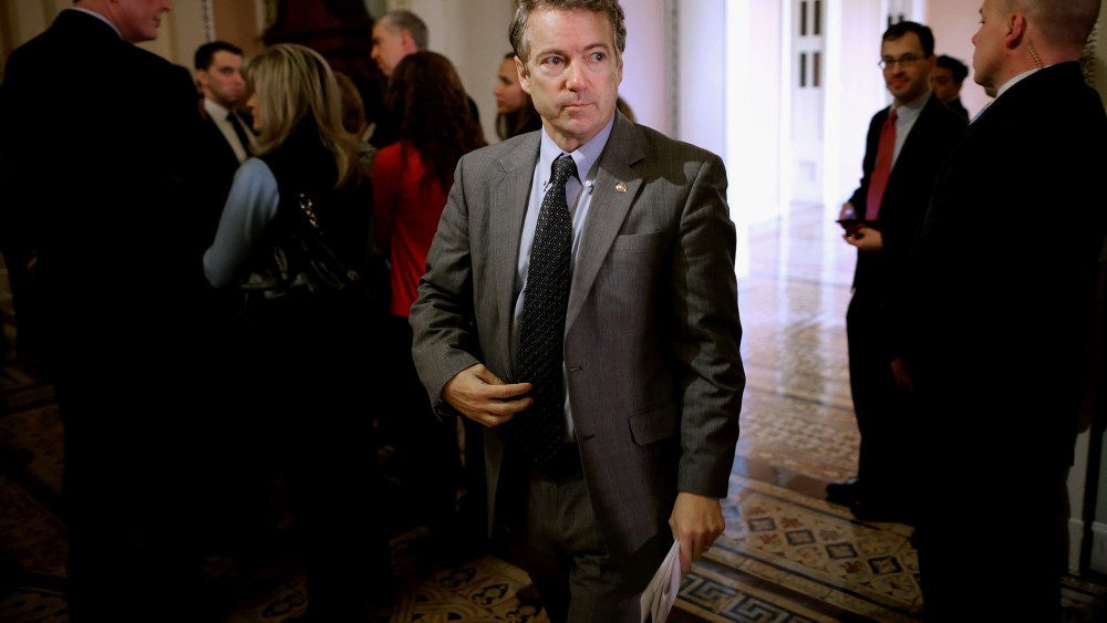 Sen. Rand Paul (R-KY) leaves the weekly Republican Senate policy luncheon at the U.S. Capitol on Feb. 3, 2015 in Washington, DC. (Photo by Chip Somodevilla/Getty)