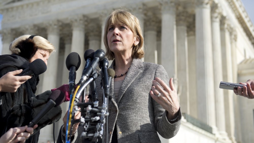 Massachusetts Attorney General Martha Coakley speaks to the media outside the US Supreme Court following oral arguments in the case of McCullen v. Coakley, dealing with a Massachusetts law imposing a 35-foot buffer zone around abortion clinics for demonst