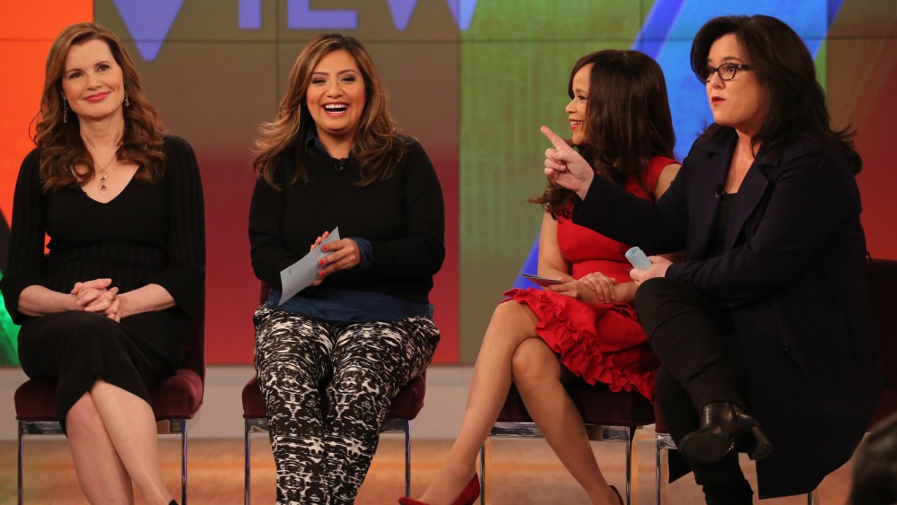 Rosie O'Donnell with co-hosts and guest Geena Davis on The View, Feb. 5, 2015. (Photo by Fred Lee/ABC via Getty)