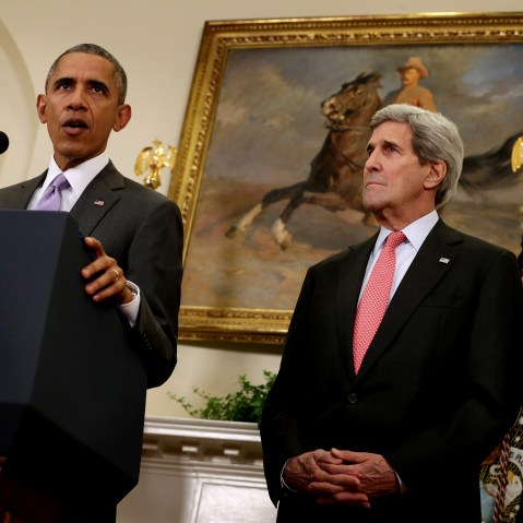 President Barack Obama announces he has sent Congress an authorization for the use of military force against Islamic State in the Roosevelt Room at the White House Feb. 11, 2015 in Washington, DC. (Photo by Chip Somodevilla/Getty)