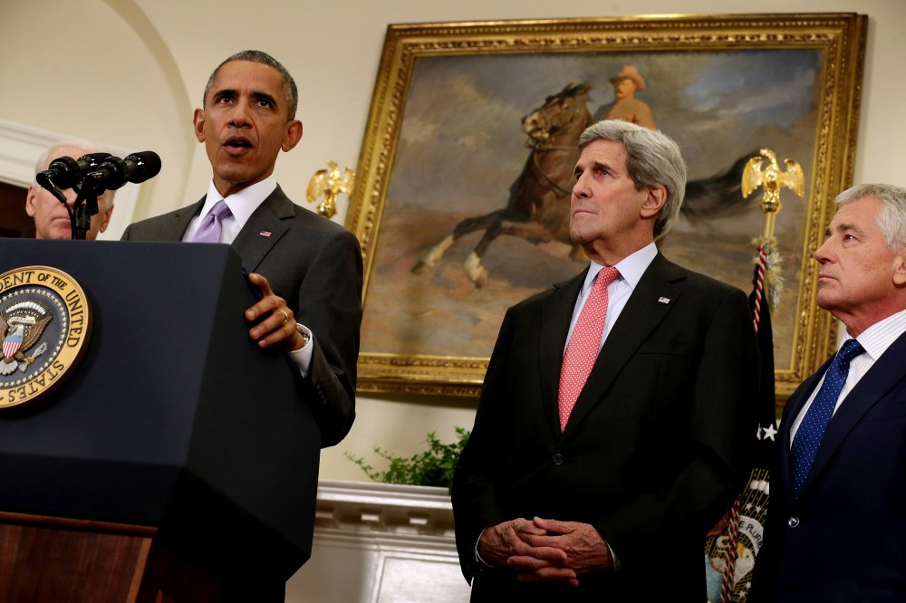 President Barack Obama announces he has sent Congress an authorization for the use of military force against Islamic State in the Roosevelt Room at the White House Feb. 11, 2015 in Washington, DC. (Photo by Chip Somodevilla/Getty)