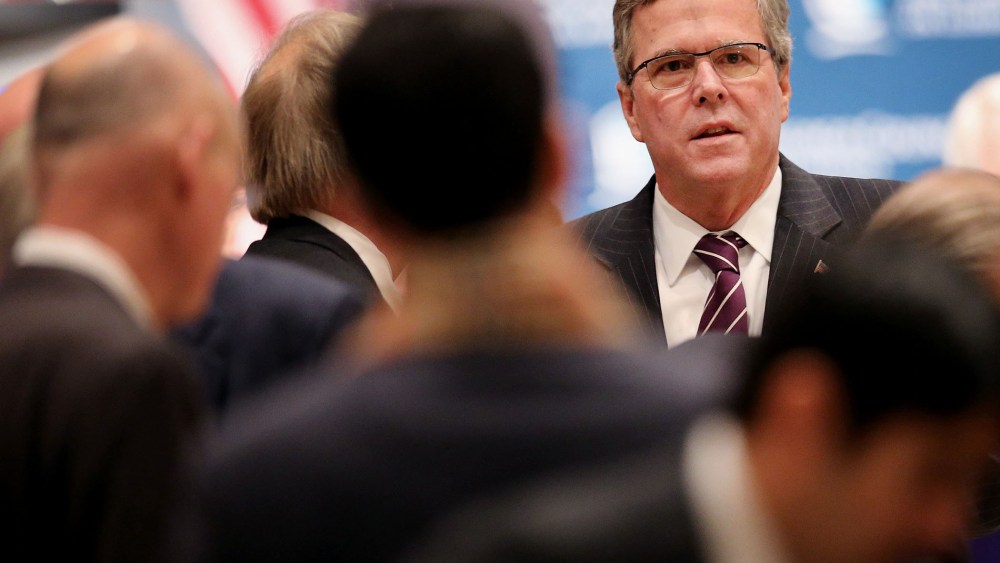 Former Florida Governor Jeb Bush speaks to guests at a luncheon hosted by the Chicago Council on Global Affairs on Feb. 18, 2015 in Chicago, Ill.