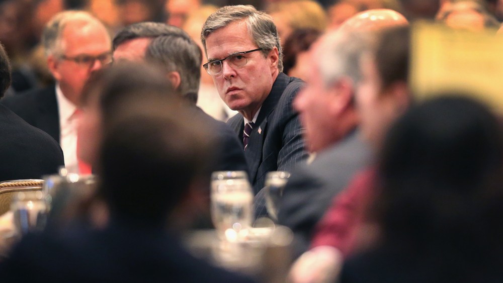 Former Florida Governor Jeb Bush attends a luncheon hosted by the Chicago Council on Global Affairs on Feb. 18, 2015 in Chicago, Ill. (Photo by Scott Olson/Getty)
