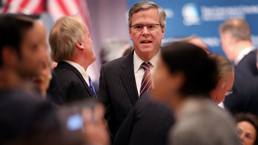 Former Florida Governor Jeb Bush speaks to guests at a luncheon hosted by the Chicago Council on Global Affairs on Feb. 18, 2015 in Chicago, Ill. (Photo by Scott Olson/Getty)