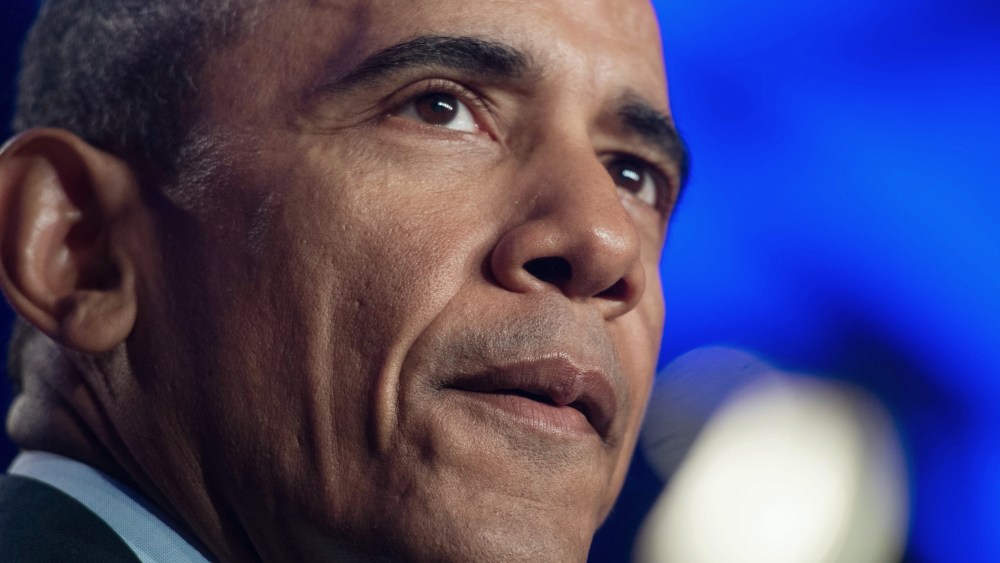 US President Barack Obama addresses the General Session of the 2015 Democratic National Committee (DNC) Winter Meeting in Washington, DC, on Feb. 20, 2015.