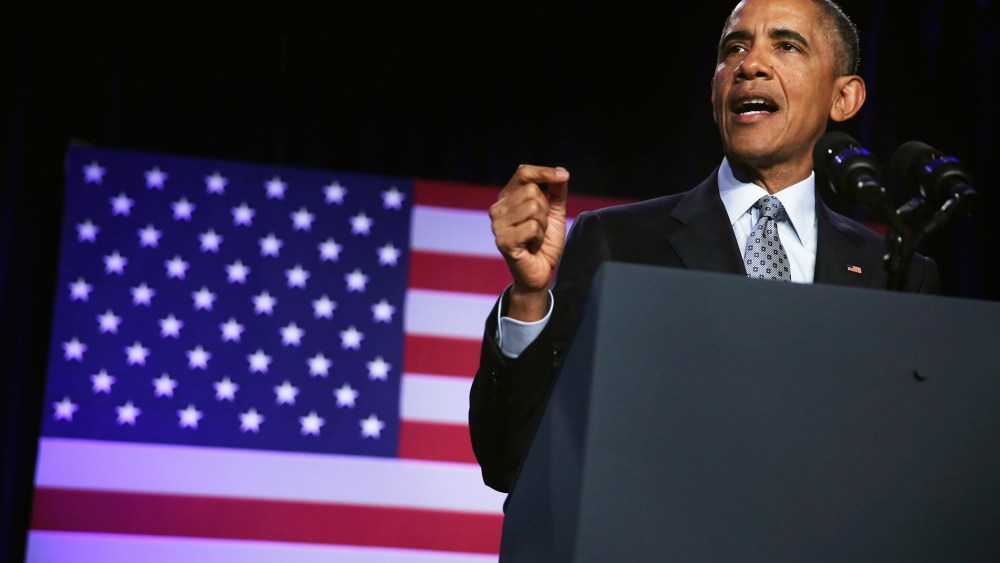 President Barack Obama speaks during the General Session of the 2015 DNC Winter Meeting on Feb. 20, 2015 in Washington, D.C. (Photo by Alex Wong/Getty)