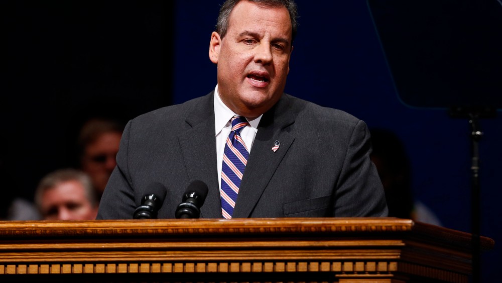 Chris Christie speaks after being sworn in for his second term on January 21, 2014.