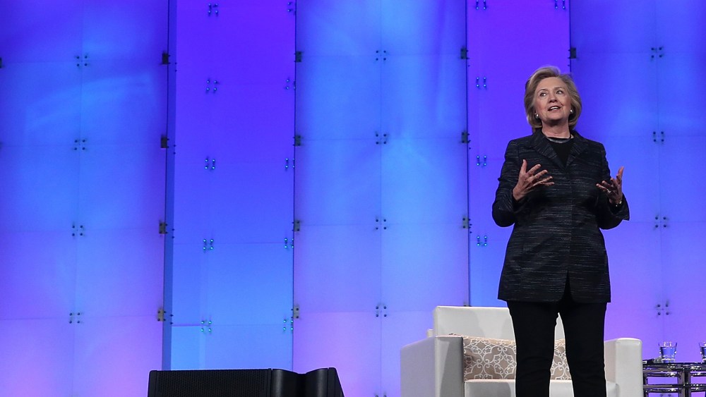 Former U.S. Secretary of State Hillary Clinton delivers a keynote address during the Watermark Silicon Valley Conference for Women on February 24, 2015 in Santa Clara, Calif. (Photo by Justin Sullivan/Getty)