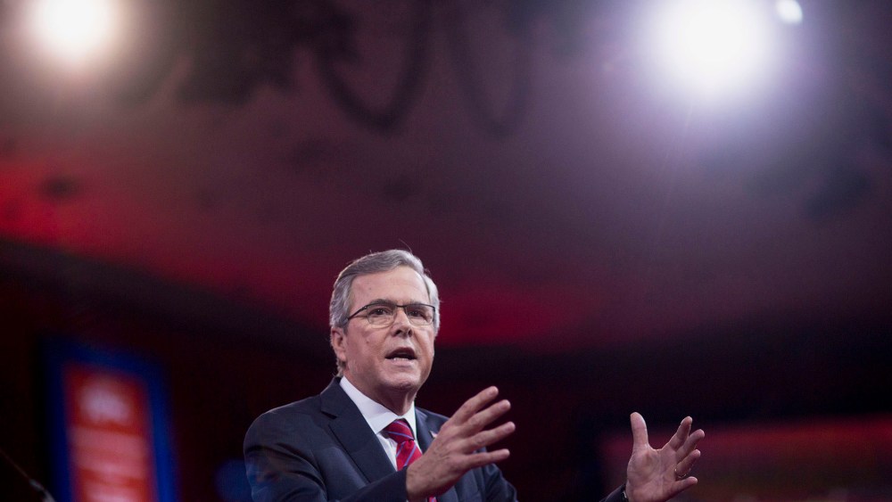Jeb Bush speaks at the Conservative Political Action Conference (CPAC) in National Harbor, Md., on Feb. 27, 2015. (Photo by Andrew Harrer/Bloomberg/Getty)