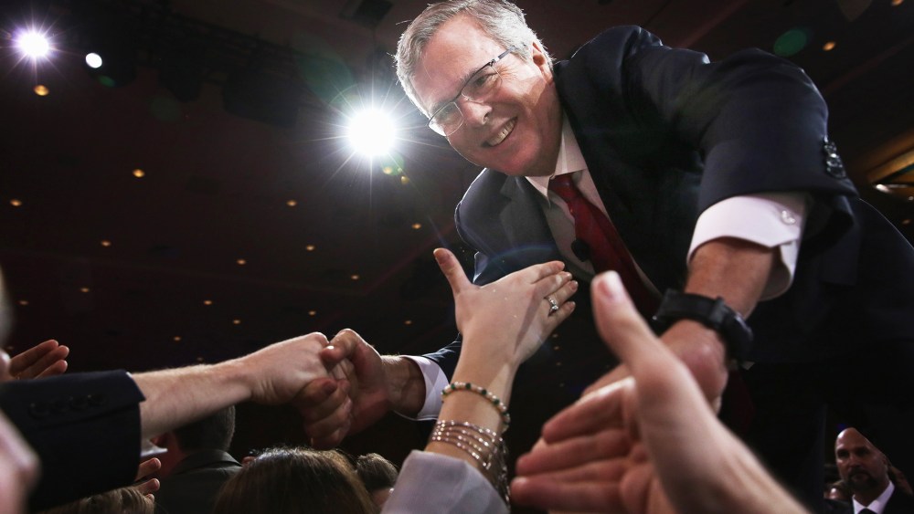 Former Florida governor Jeb Bush shakes hands with attendees after speaking at the 42nd annual Conservative Political Action Conference on Feb. 27, 2015 in National Harbor, Md. (Photo by Alex Wong/Getty)