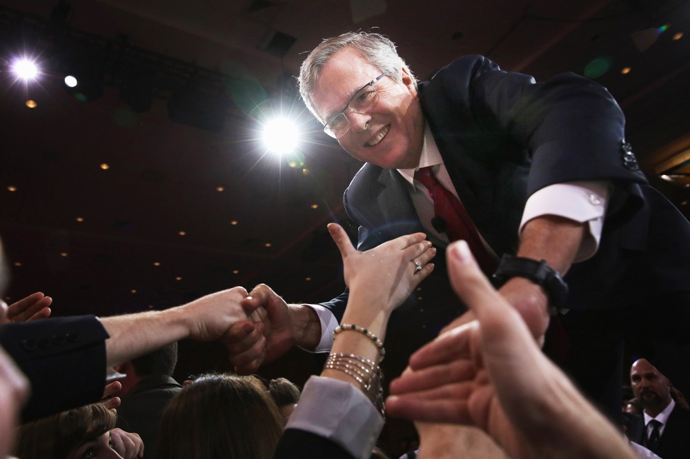 Former Florida governor Jeb Bush shakes hands with attendees after speaking at the 42nd annual Conservative Political Action Conference on Feb. 27, 2015 in National Harbor, Md. (Photo by Alex Wong/Getty)