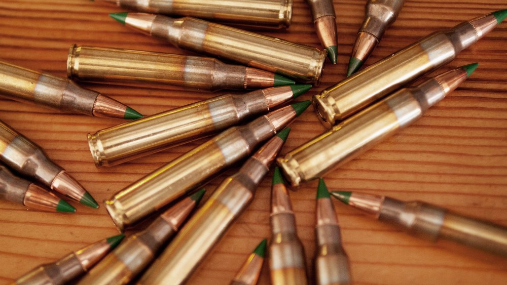 Green tipped armor-piercing 5.56 millimeter ammunition is shown on Feb. 27, 2015 in Chicago, Ill. (Photo by Scott Olson/Getty)