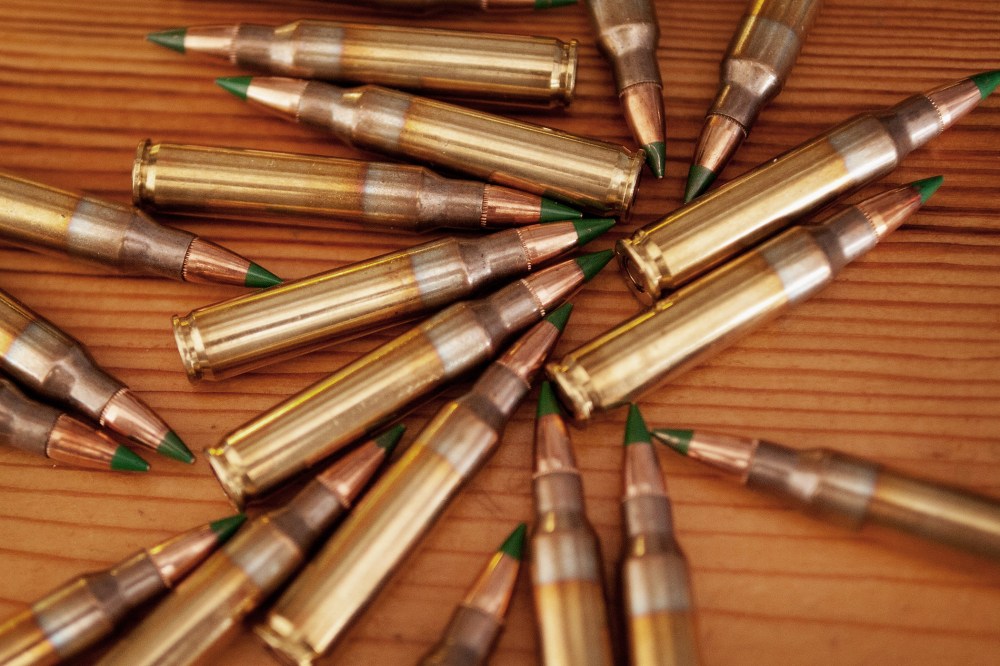 Green tipped armor-piercing 5.56 millimeter ammunition is shown on Feb. 27, 2015 in Chicago, Ill. (Photo by Scott Olson/Getty)