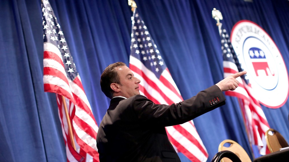 Republican National Committee Chairman Reince Priebus directs the annual RNC winter meeting Jan. 24, 2014 in Washington, DC.