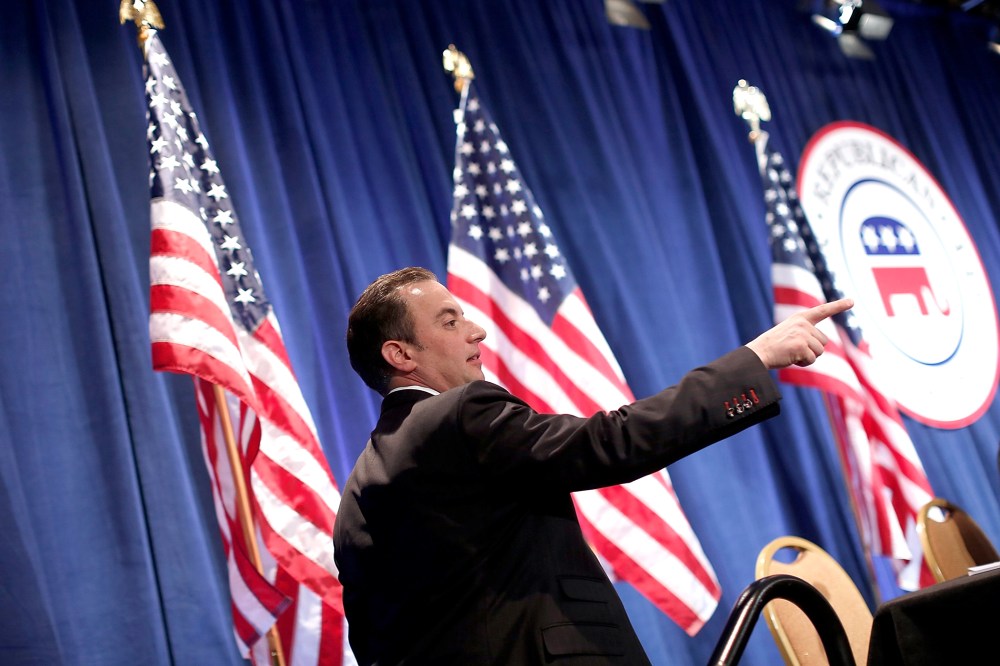 Republican National Committee Chairman Reince Priebus directs the annual RNC winter meeting Jan. 24, 2014 in Washington, DC.