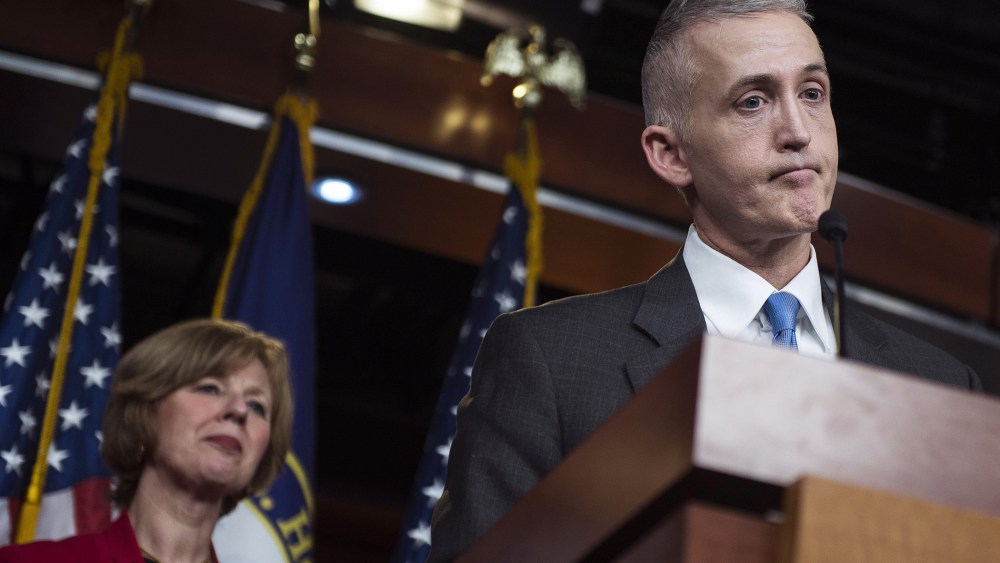 Chairman Trey Gowdy (R-SC) of the House Select Committee on Benghazi speaks to reporters at a press conference on the findings of former Secretary of State Hillary Clinton's personal emails at the U.S. Capitol on March 3, 2015 in Washington, D.C.