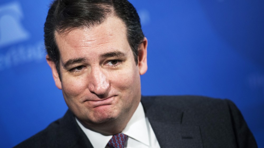US Senator Ted Cruz waits to speak at the Heritage Foundation, January 28, 2014.