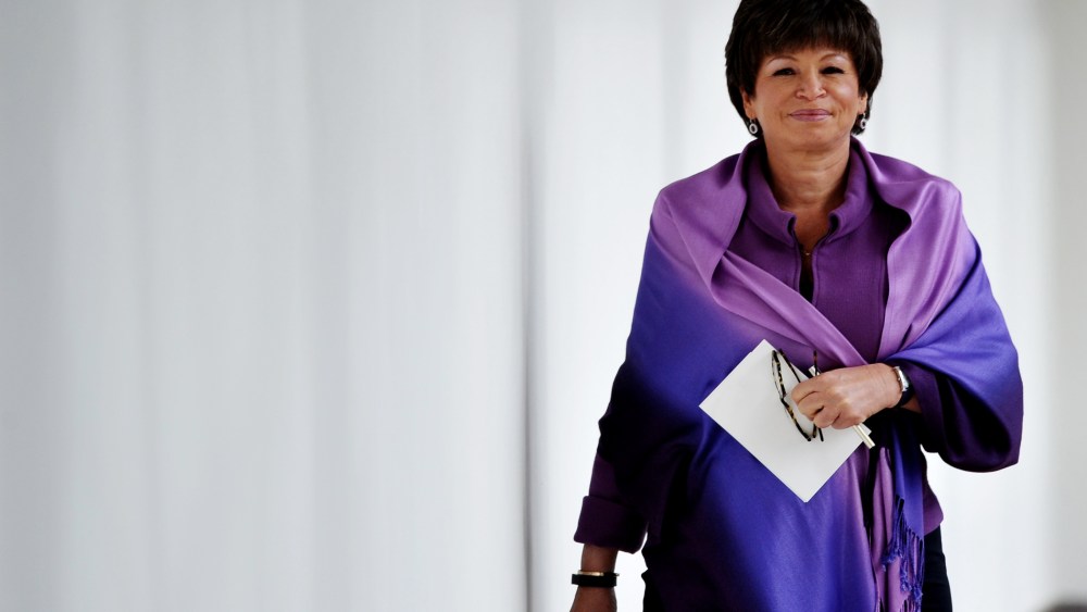 Senior advisor to the president Valerie Jarrett walks through the Colonnade of the White House on Jan. 28, 2014 in Washington, DC. (Photo by Mandel Ngan/AFP/Getty)