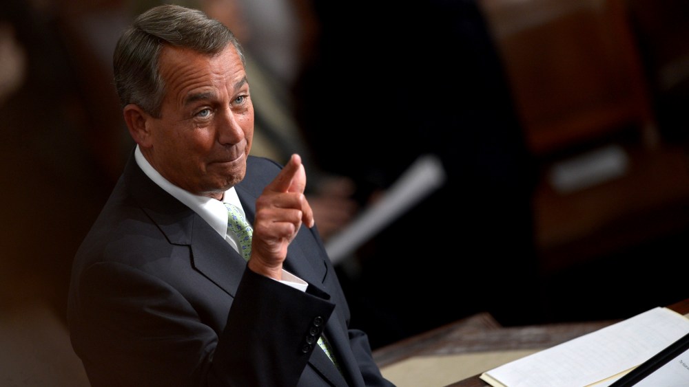 U.S. House Speaker John Boehner gestures before President Barack Obama delivers the State of the Union address on Jan. 28, 2014 at the US Capitol in Washington.