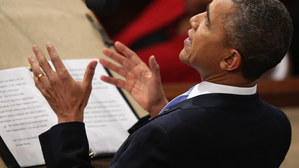 U.S. President Barack Obama delivers the State of the Union address to a joint session of Congress in the House Chamber at the U.S. Capitol on Jan. 28, 2014 in Washington, DC.