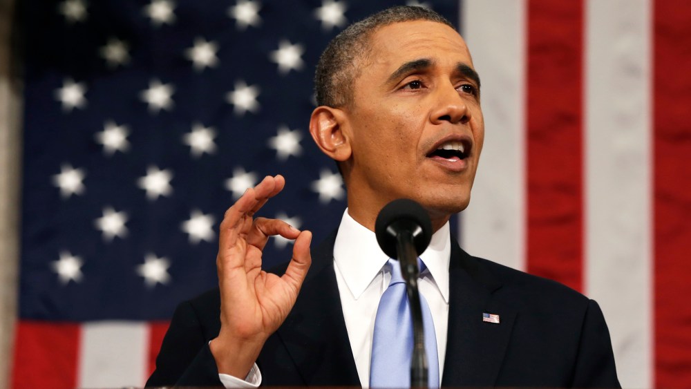 President Barack Obama delivers the State of the Union address at the US Capitol in Washington on Jan. 28, 2014. (Photo by Larry Downing/AFP/Pool/Getty)