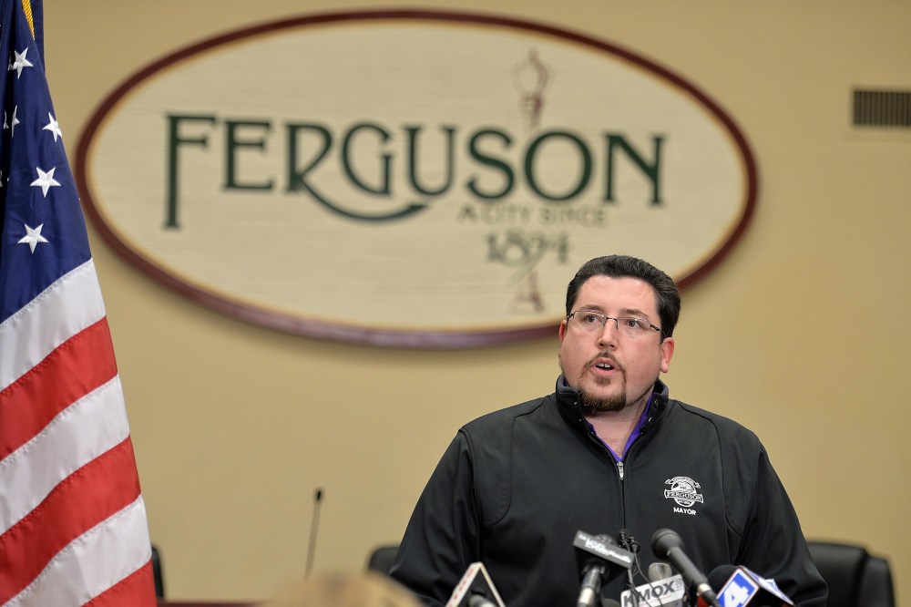 Ferguson Mayor James Knowles speaks to the media during a press conference at the Ferguson City Hall and Municipal Court Building on March, 11, 2015 in Ferguson, Mo.