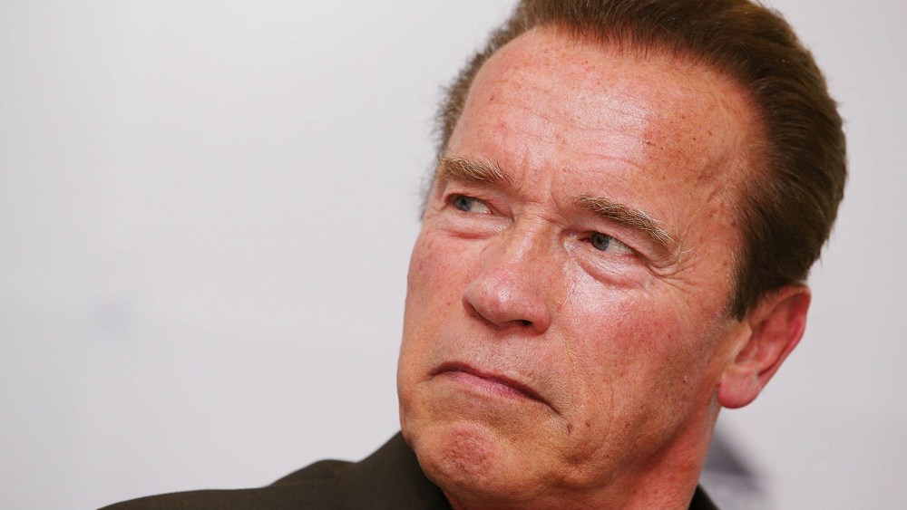 Arnold Schwarzenegger speaks to media on March 13, 2015 in Melbourne, Australia.