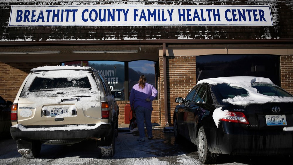 Mary Blair arrives at the Breathitt County Family Health Center, Jan. 21, 2014.