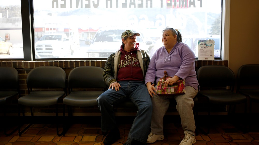Doug and Mary Blair wait for an appointment at Breathitt County Family Health Center in Jackson, Ky, Jan. 21, 2014.