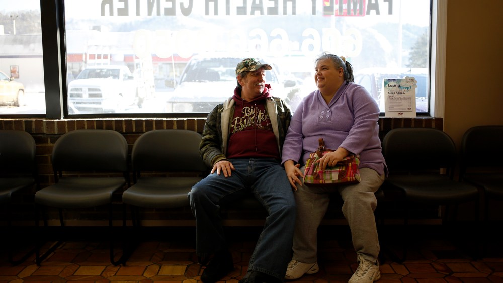 Doug and Mary Blair wait for appointment at the Breathitt County Family Health Center on Jan. 21, 2014 in Jackson, Ky.