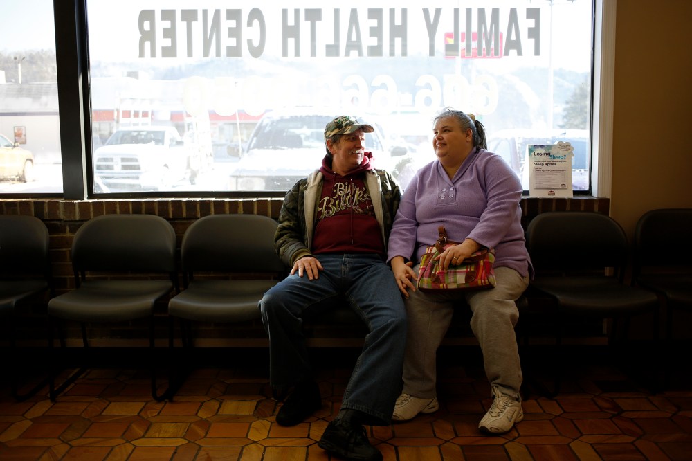 Doug and Mary Blair wait for appointment at the Breathitt County Family Health Center on Jan. 21, 2014 in Jackson, Ky.