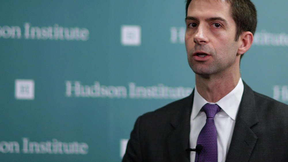 Sen. Tom Cotton (R-AR) participates in a conversation about American foreign strategy and statesmanship at the Hudson Institute on March 18, 2015 in Washington, DC. (Photo by Chip Somodevilla/Getty)