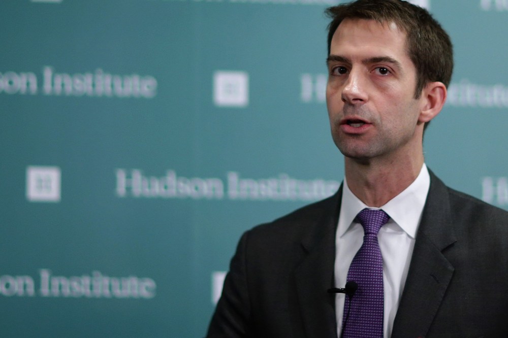 Sen. Tom Cotton (R-AR) participates in a conversation about American foreign strategy and statesmanship at the Hudson Institute on March 18, 2015 in Washington, DC. (Photo by Chip Somodevilla/Getty)