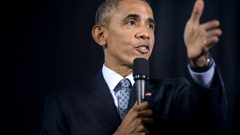 US President Barack Obama answers audience questions at the City Club of Cleveland on March 18, 2015 in Cleveland, Ohio. (Photo by Brendan Smialowski/AFP/Getty)