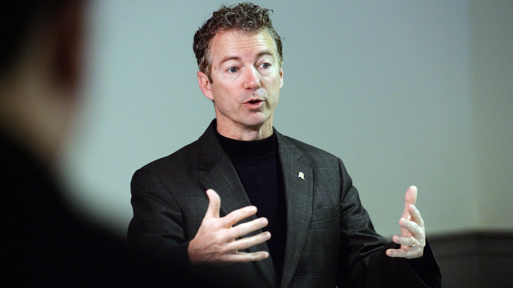 U.S. Senator Rand Paul (R-KY) speaks in a back room at Pink Cadillac Diner prior to meeting potential voters on March 21, 2015 in Rochester, N.H. (Photo by Darren McCollester/Getty)